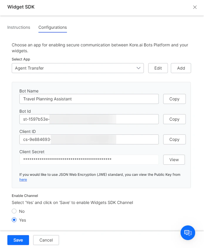 enable widget SDK channel