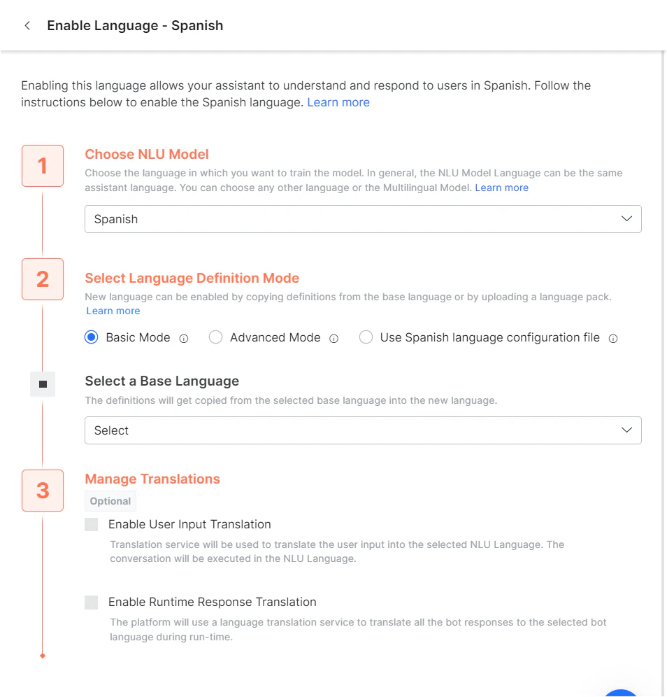 Setup language configurations