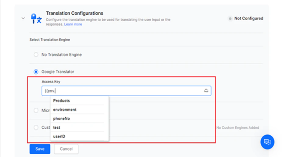 Translation Configurations - Access Key