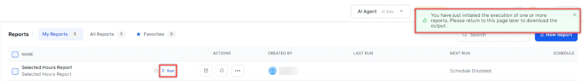 Run Selected Hours Report