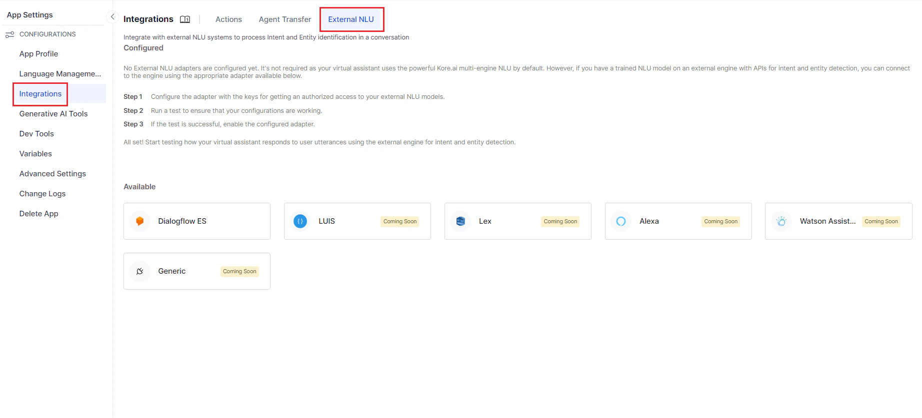 External NLU landing page