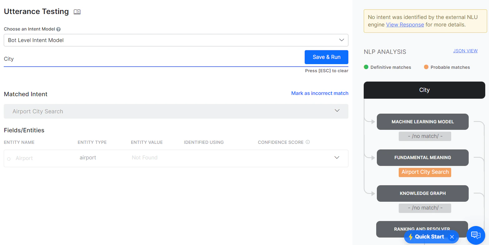Intent not detected by external engine