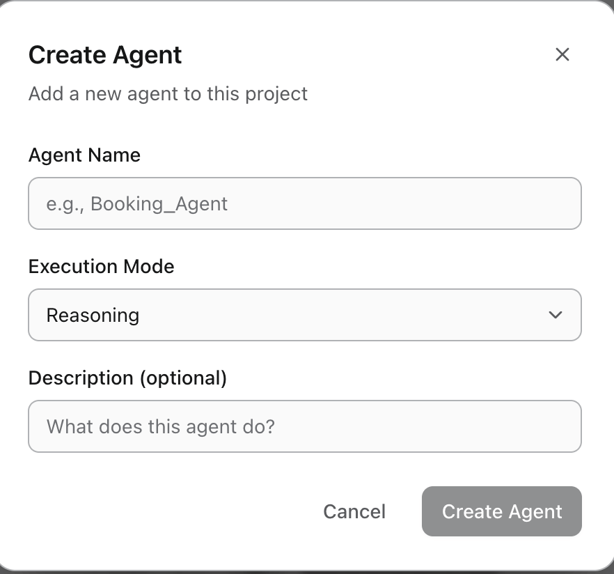 Create agent dialog