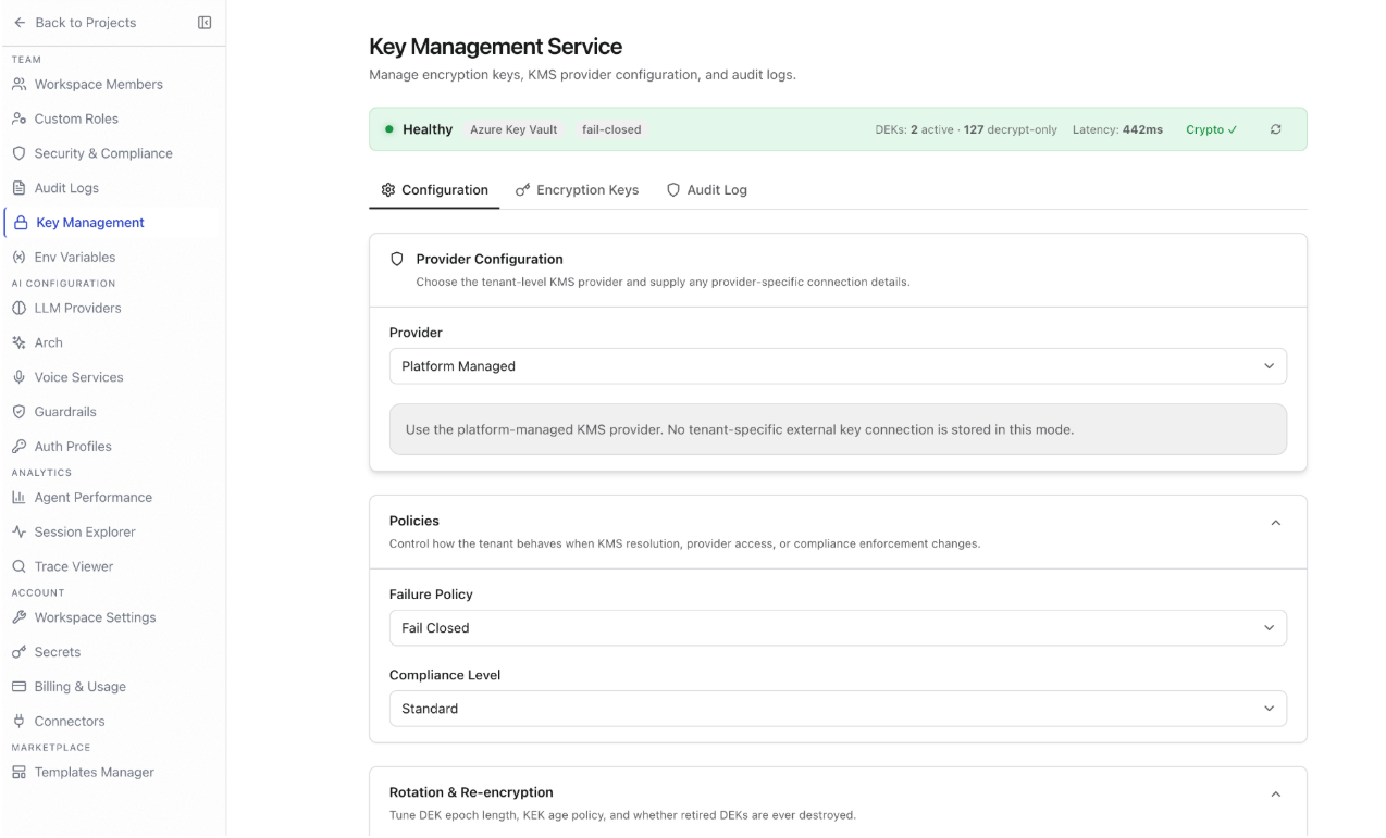 Key Management page