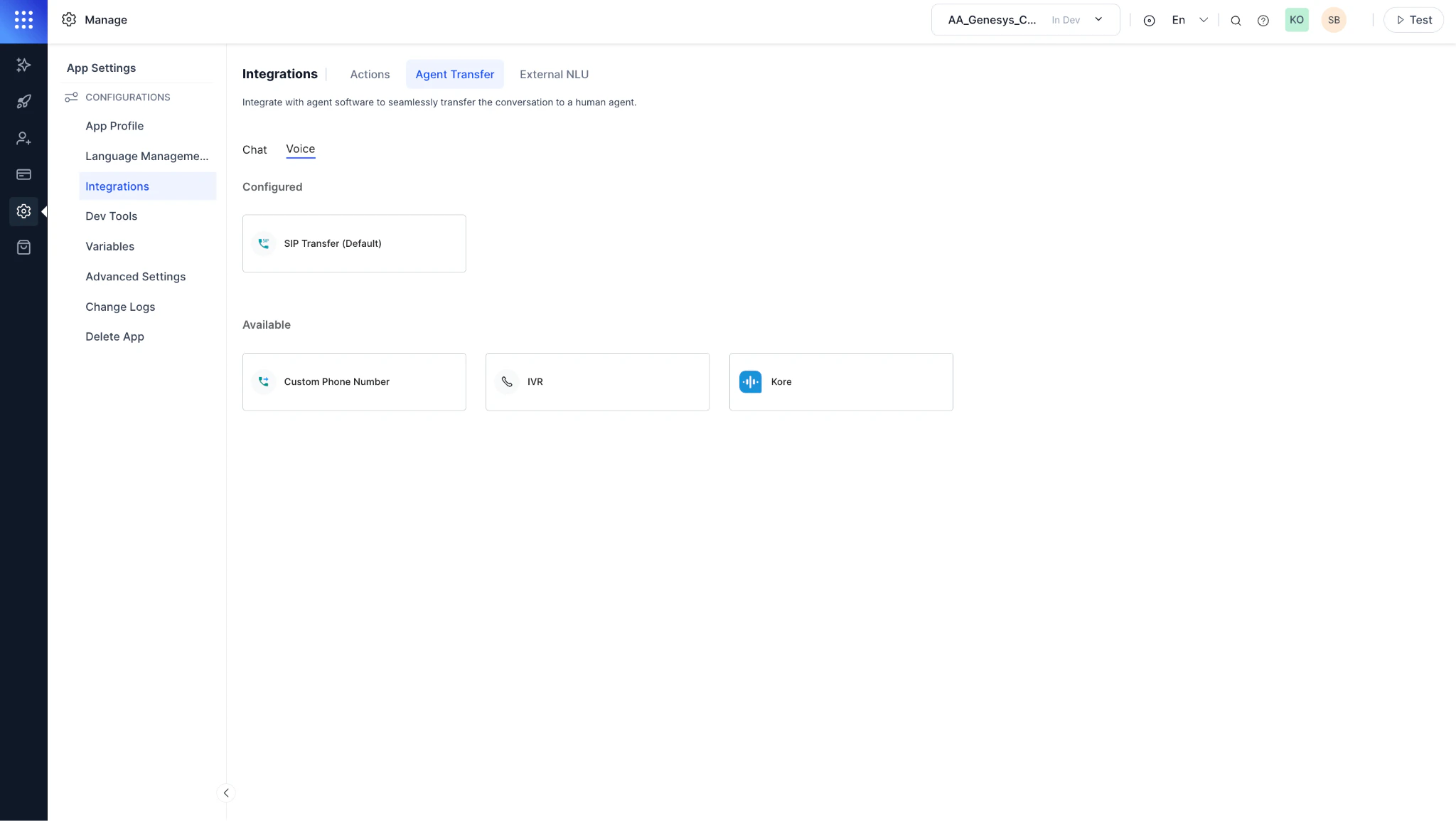 Integrations Agent Transfer