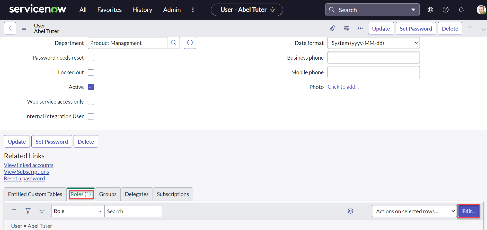 Roles tab