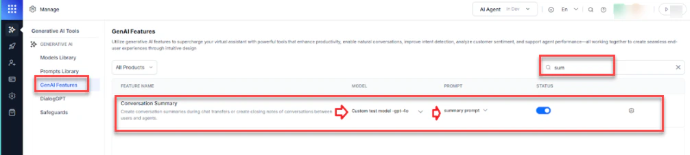 GenAI Features Model Selection