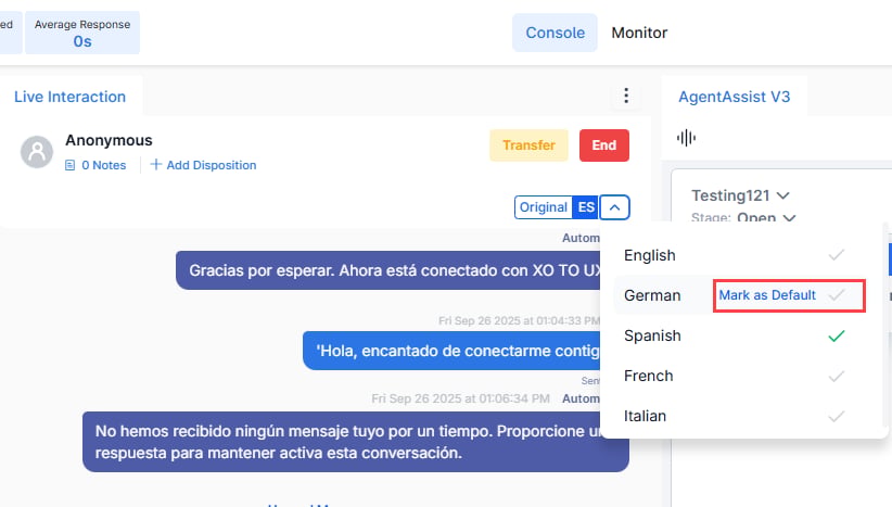 Console Default Language