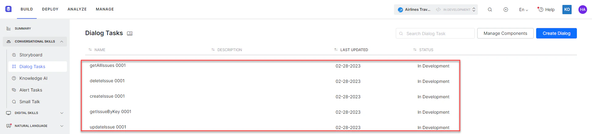 Dialog task for each installed template