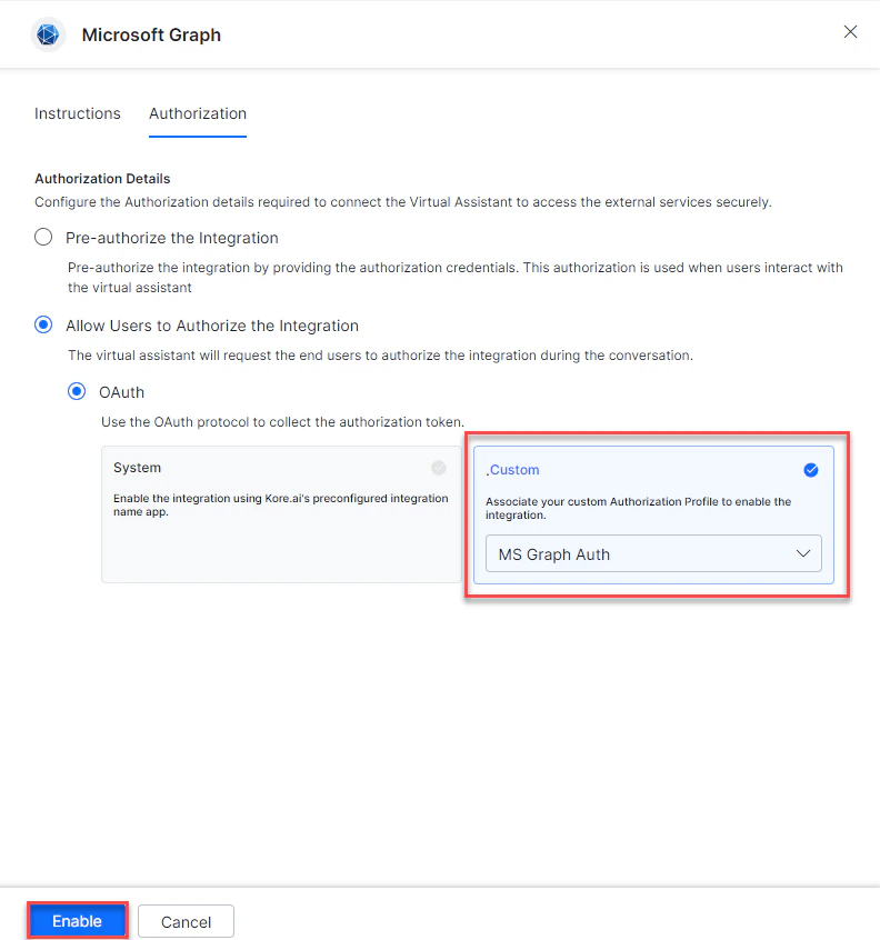 Existing auth profile