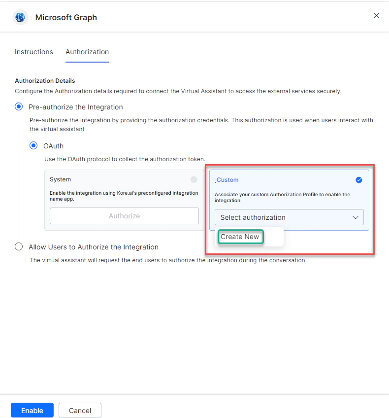 Create new authorization