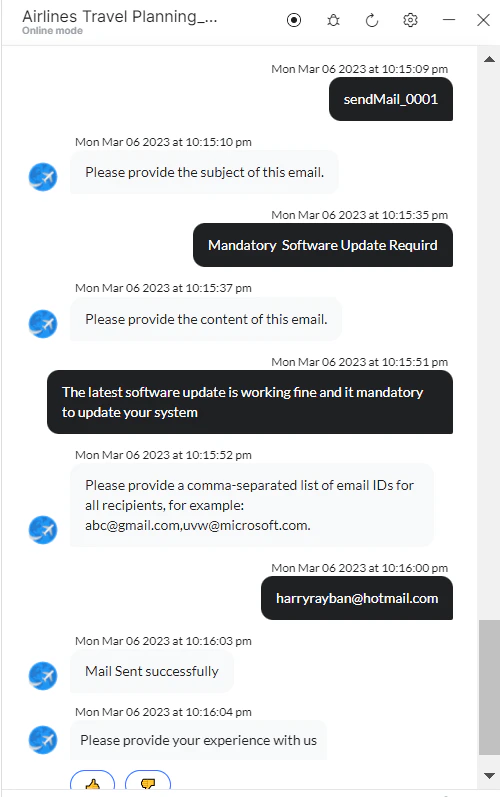 VA prompt to send email