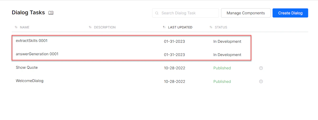 Dialog task for each template