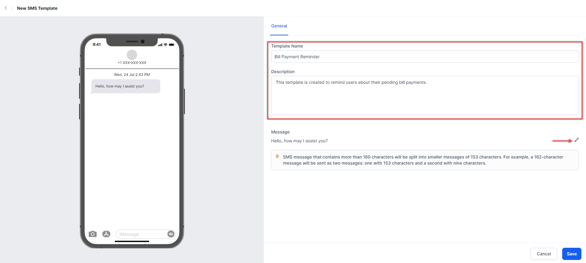 SMS Template Details