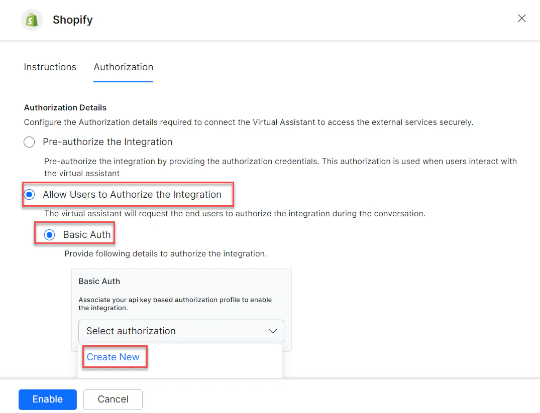 Create new authorization
