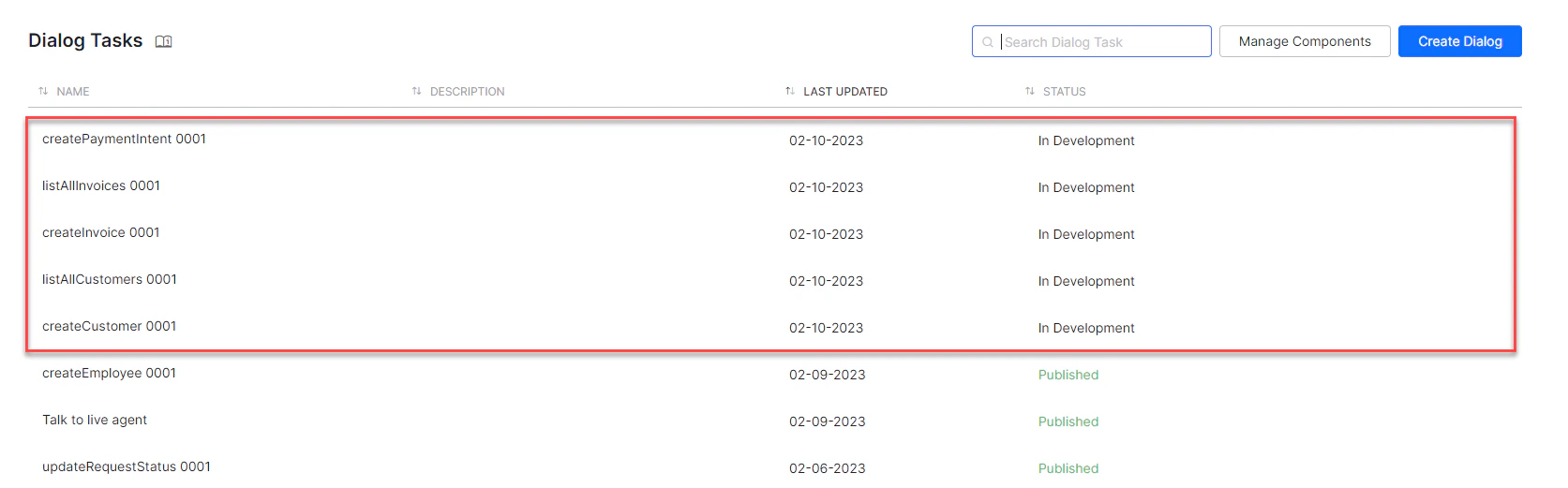 Dialog task for each template