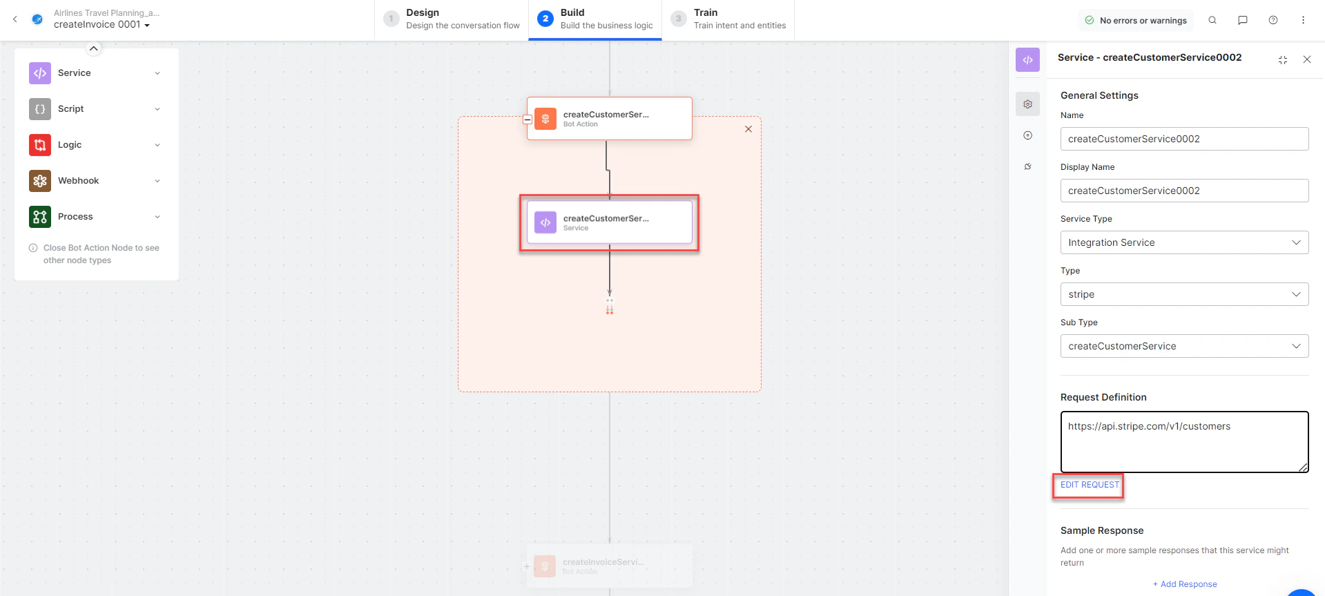 Create an Invoice - Edit request