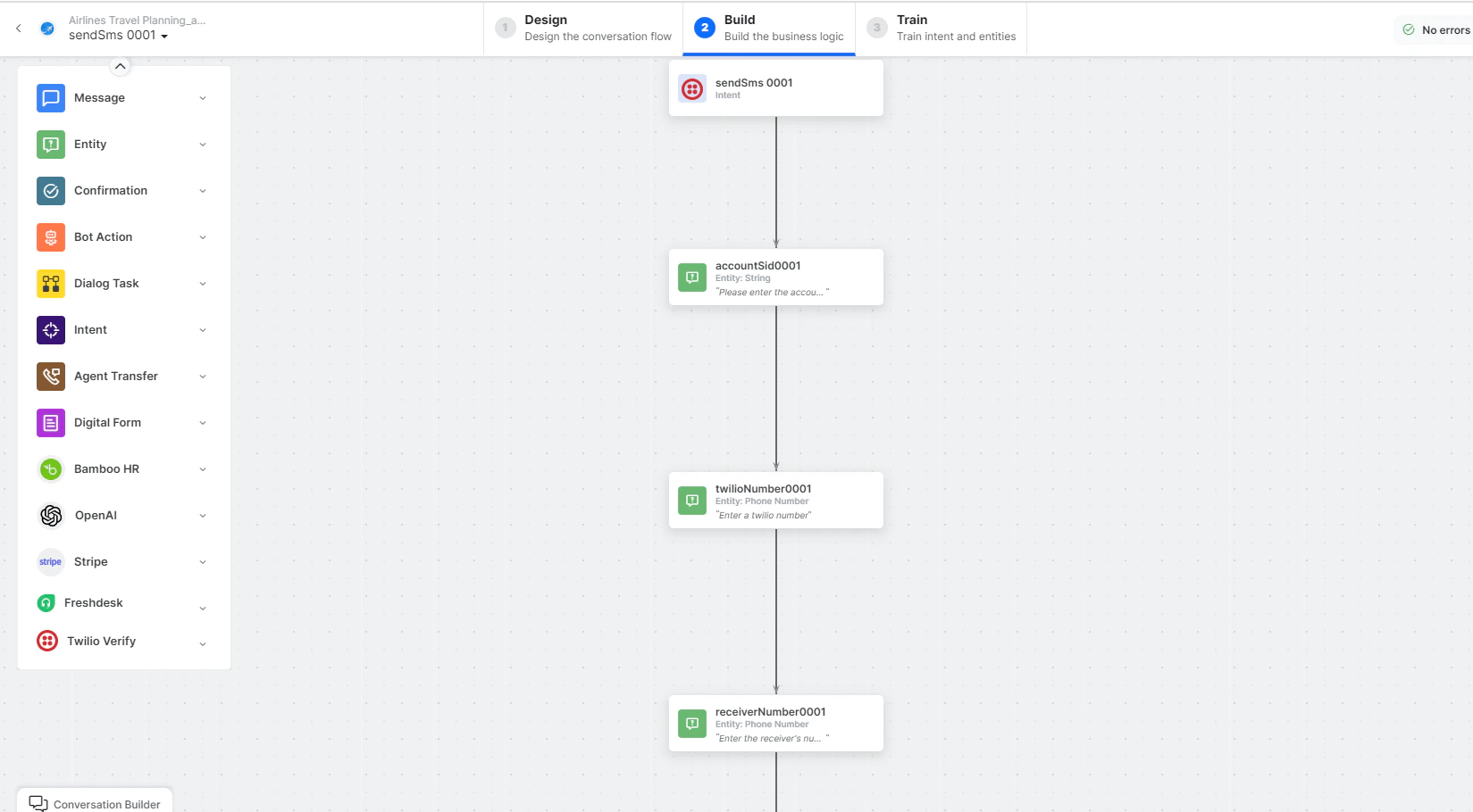 Dialog task is auto-created, and the canvas opens