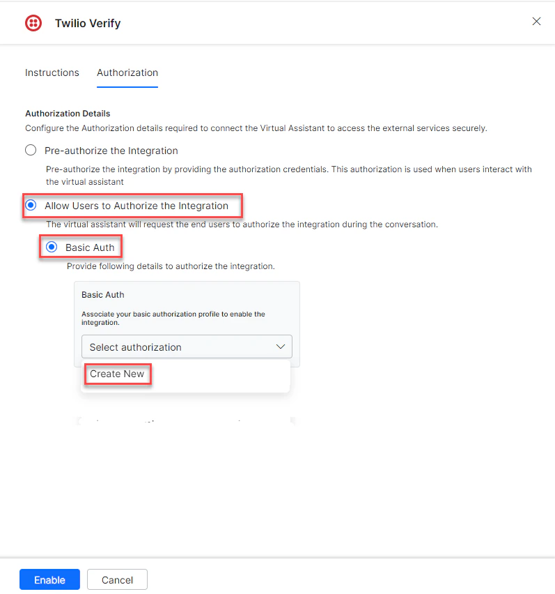 Create new authorization