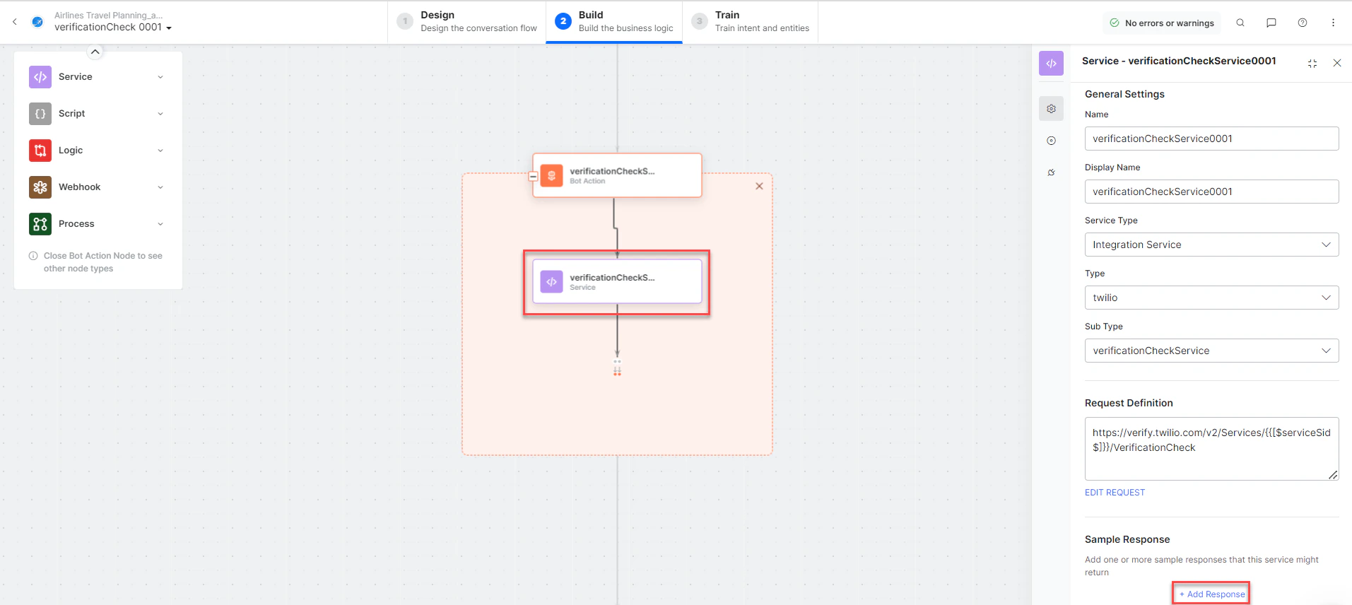 Verification Check - Add response