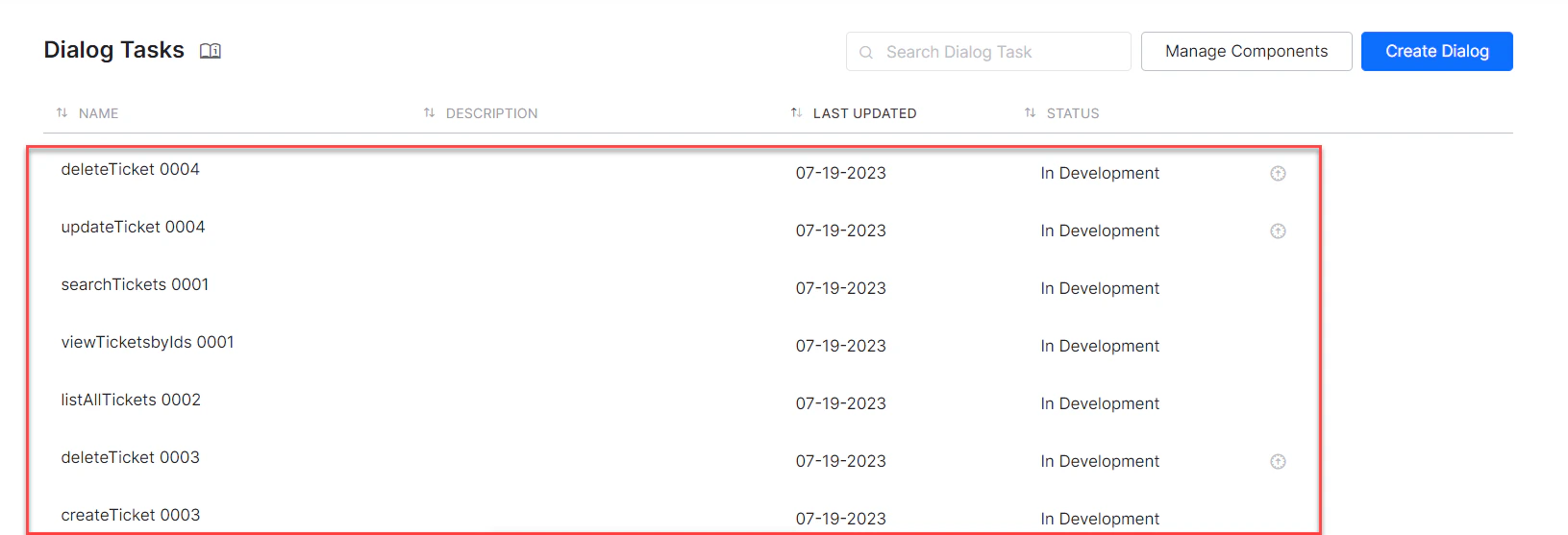 Dialog tasks for each installed template are auto-created