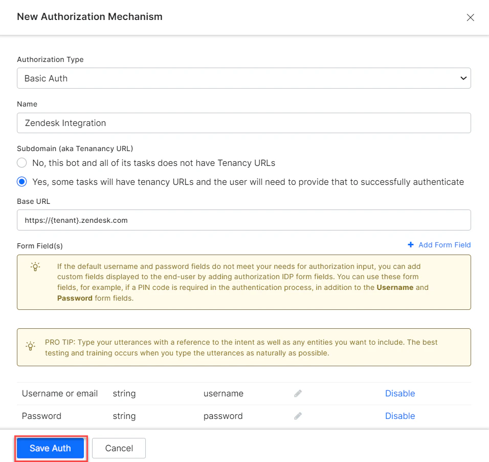 Authentication credentials