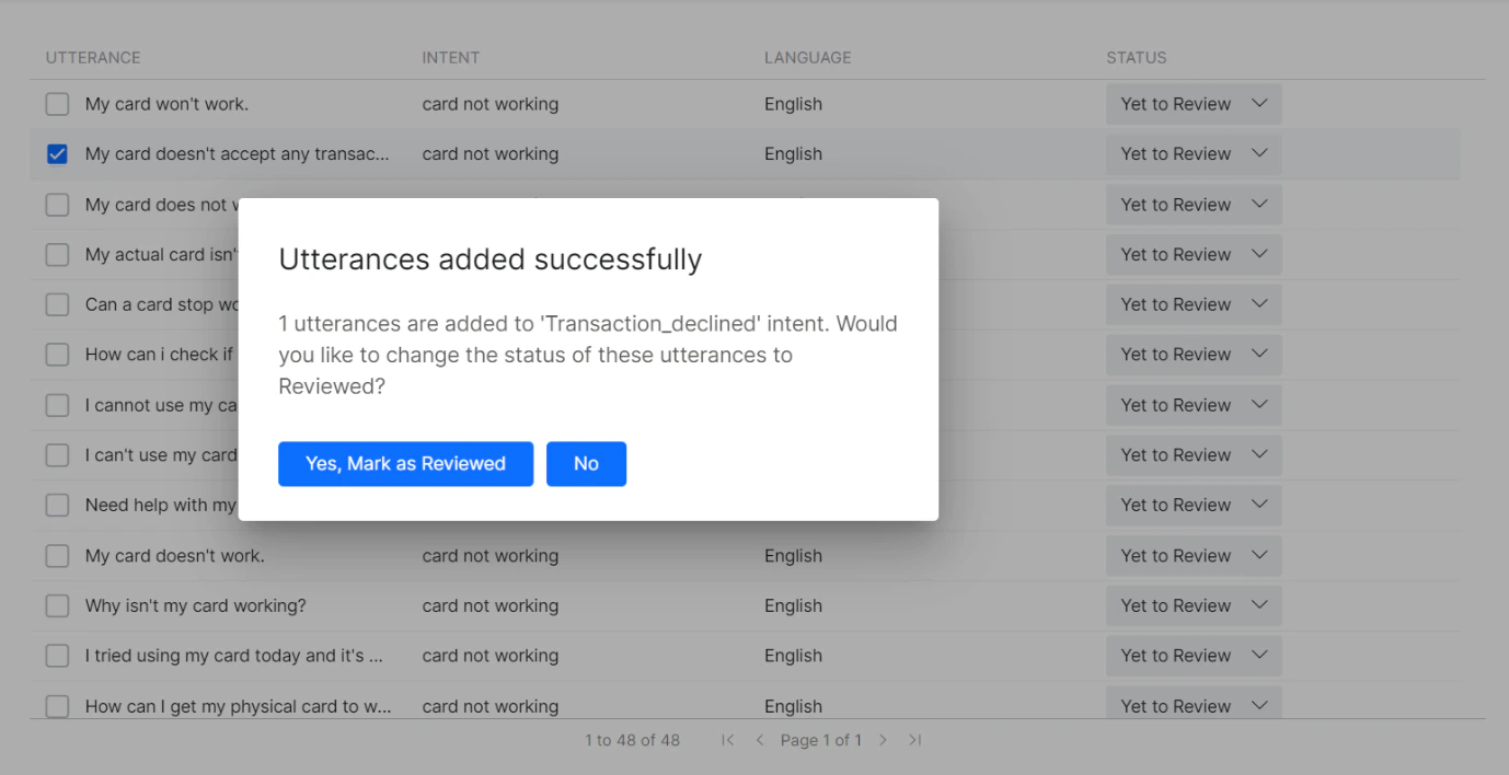 Add New Intent Reviewed