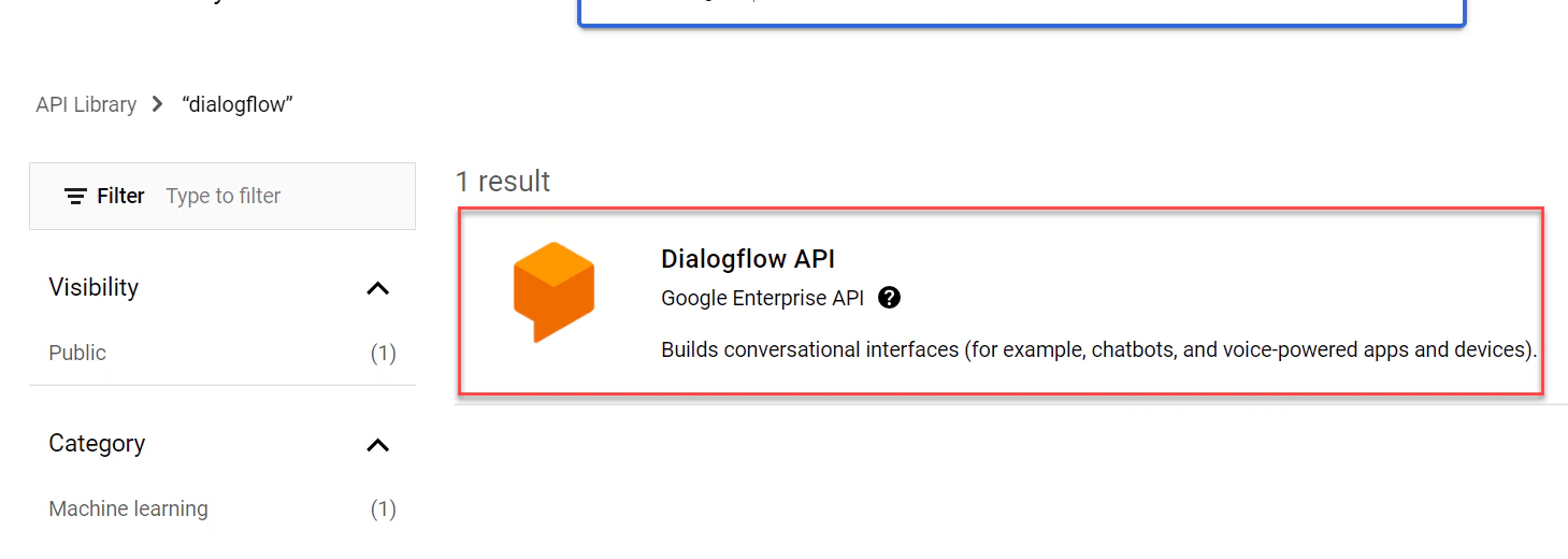 Find Dialogflow API option