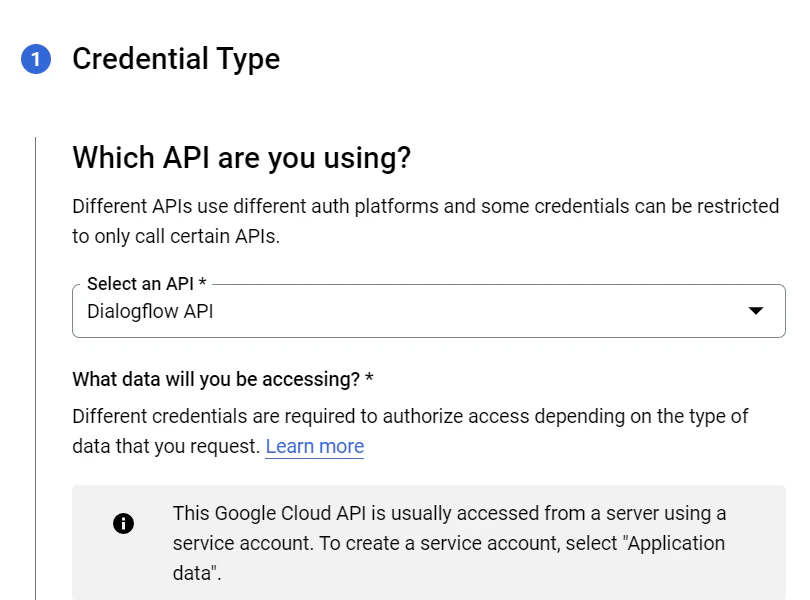 Dialogflow API is by default selected
