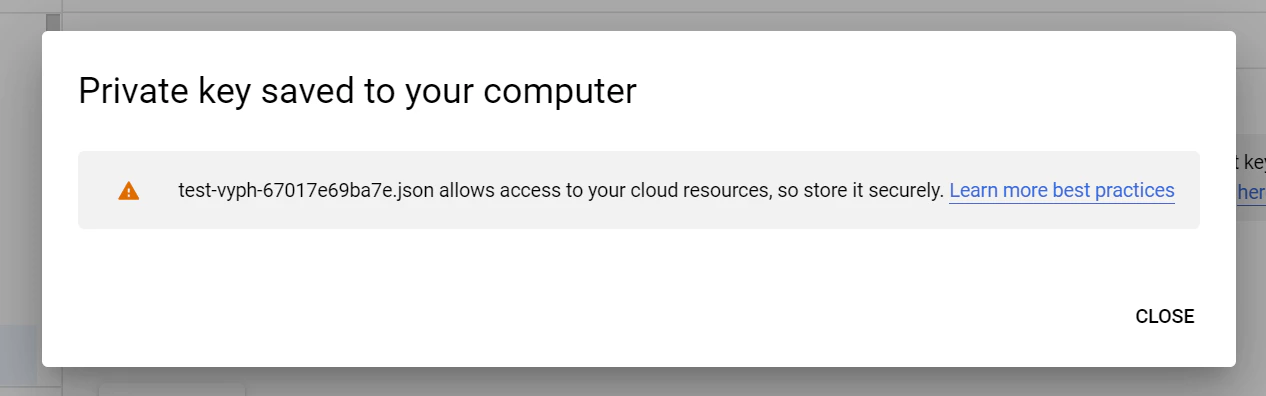 JSON Private Key information downloaded