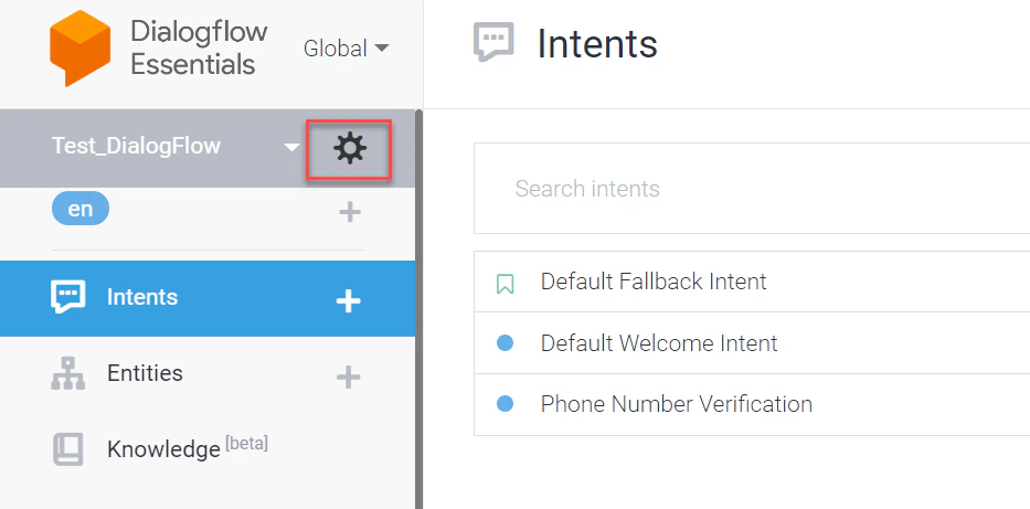 Click the Gear icon next to the agent name