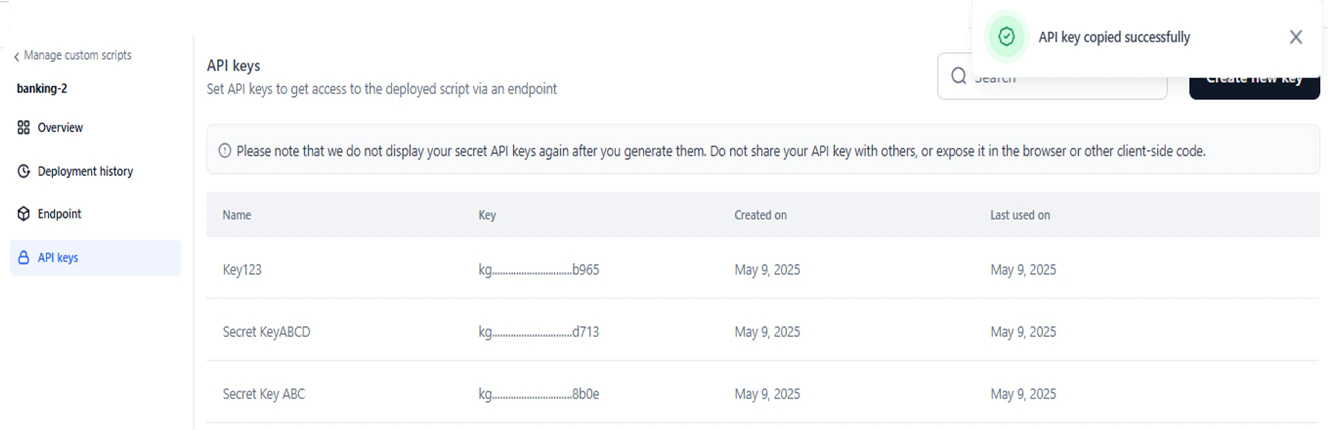 api key success message