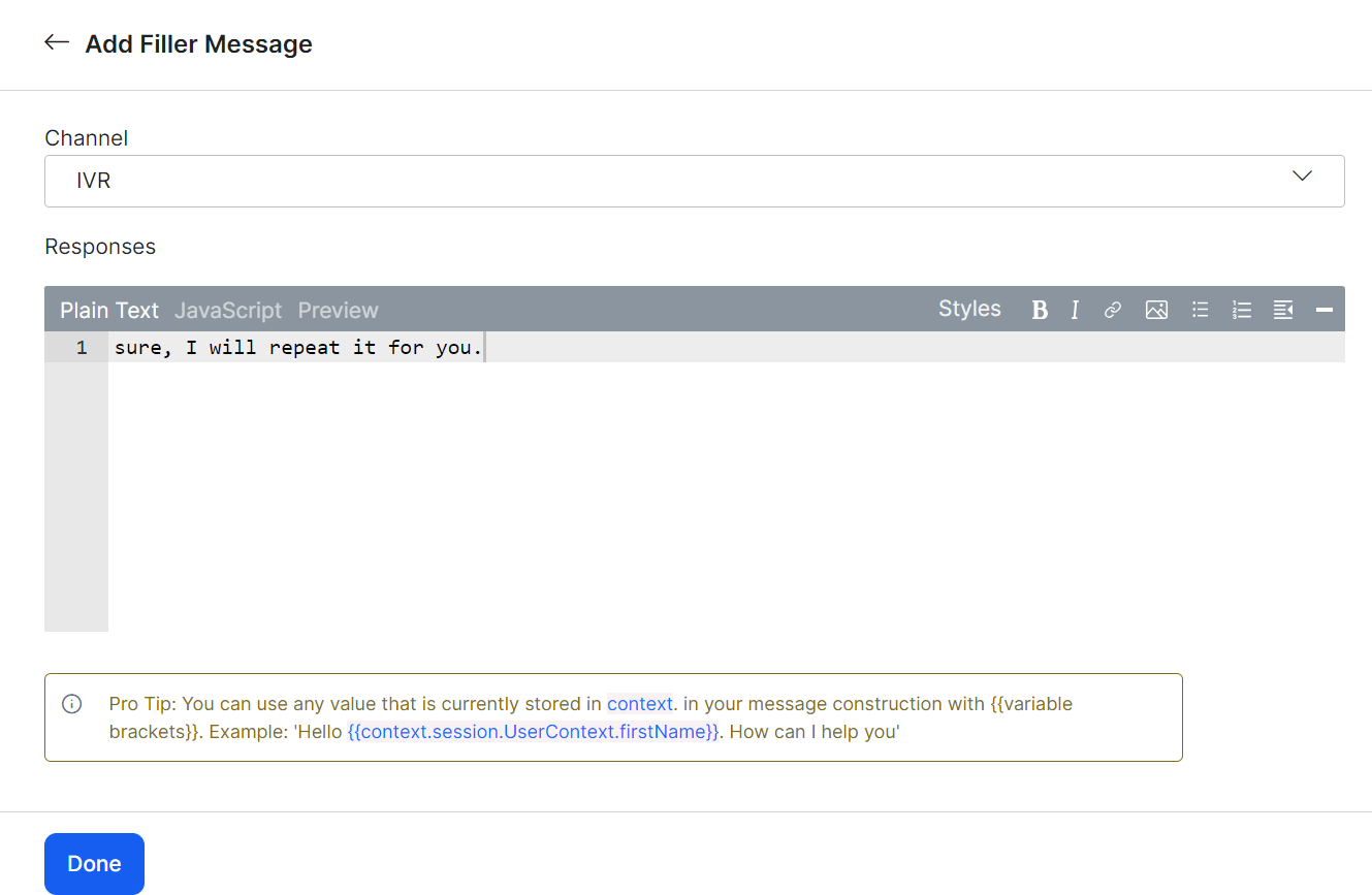 add filler to IVR