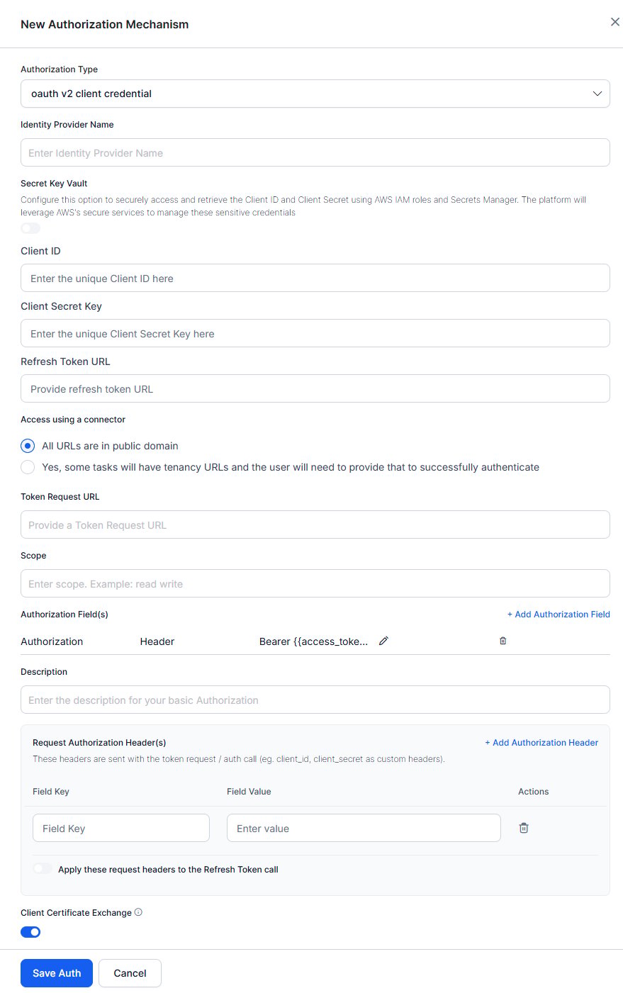 Fields to define for enabling auth