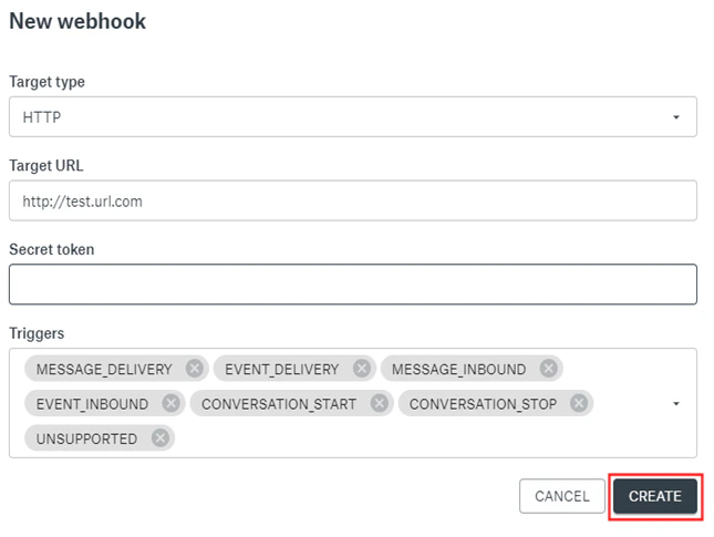 click create webhook