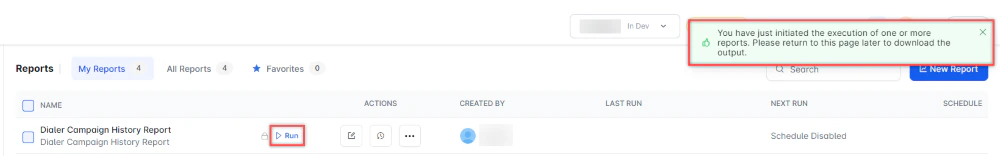 Run Dialer Campaign History Report