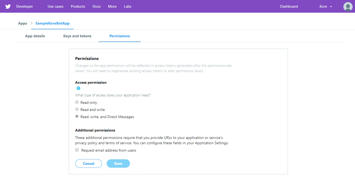 Twitter access permission