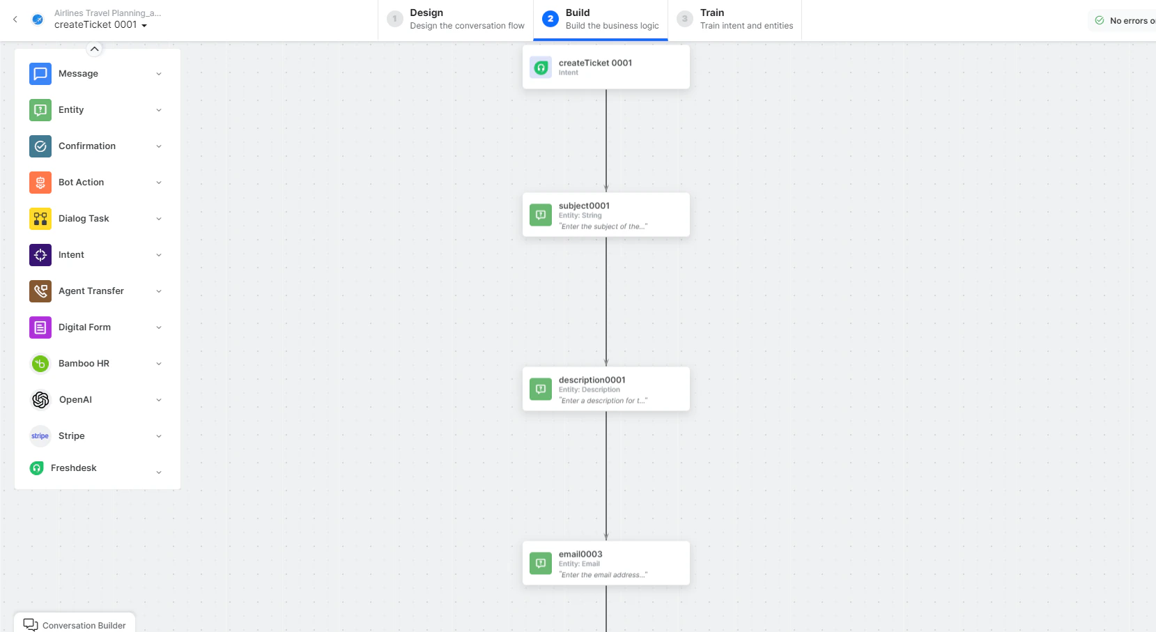 Create Ticket dialog task