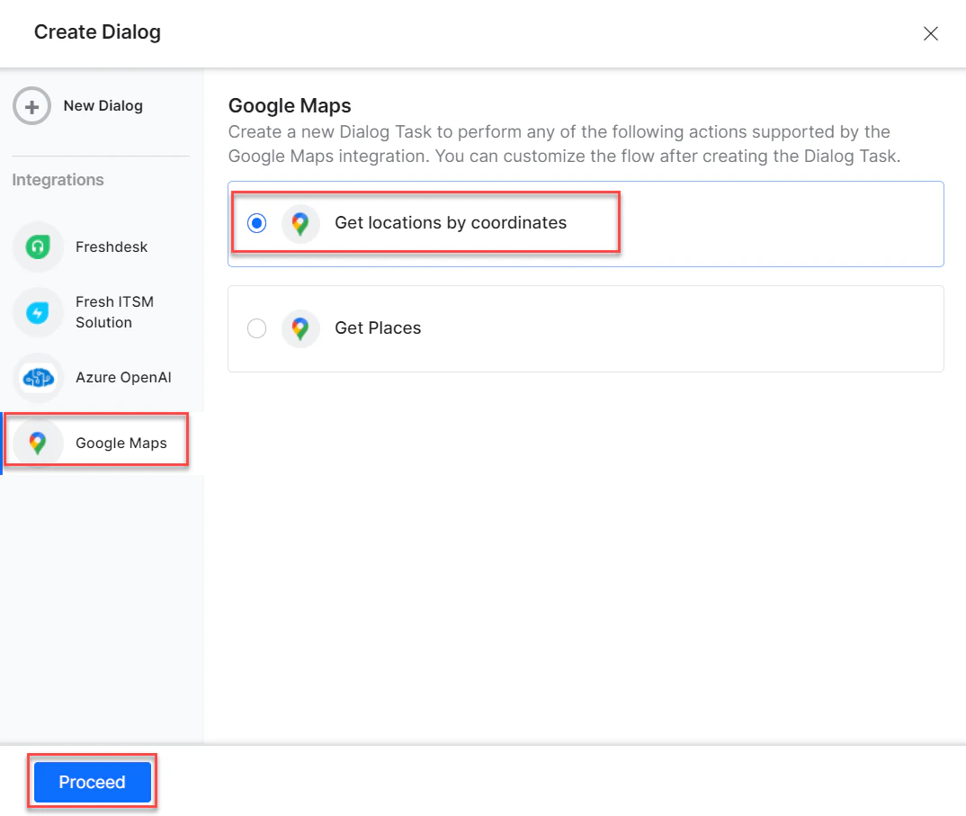 Select dialog and proceed