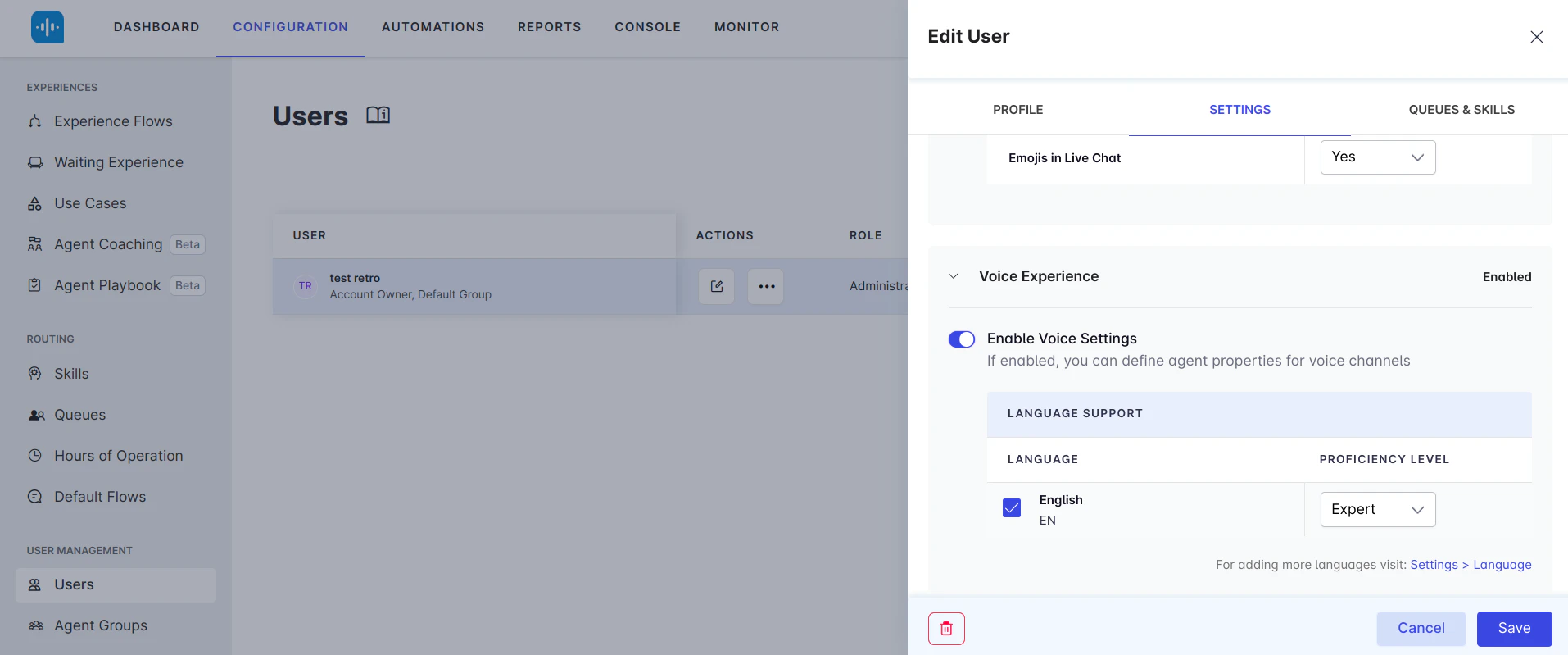 Enable Voice Settings