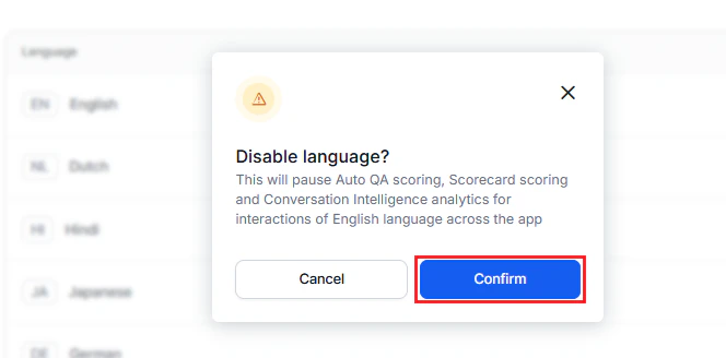 Disable Language Warning