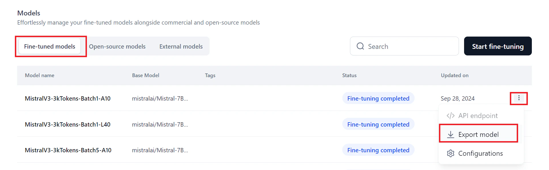 Export Fine-Tuned Model