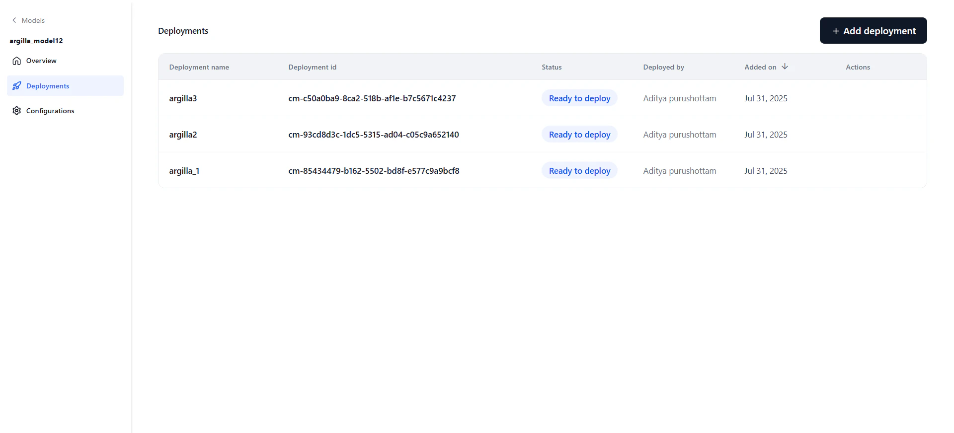 Fine-tune deployments table