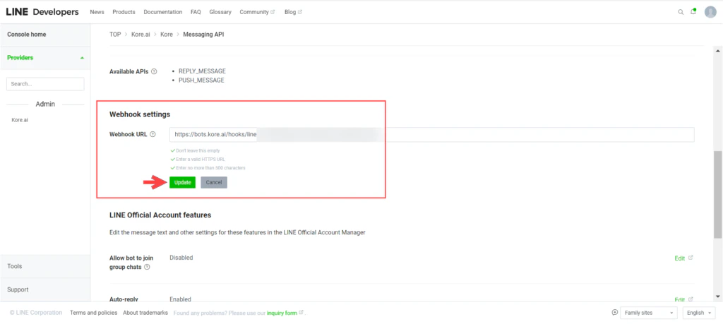 line webhook settings