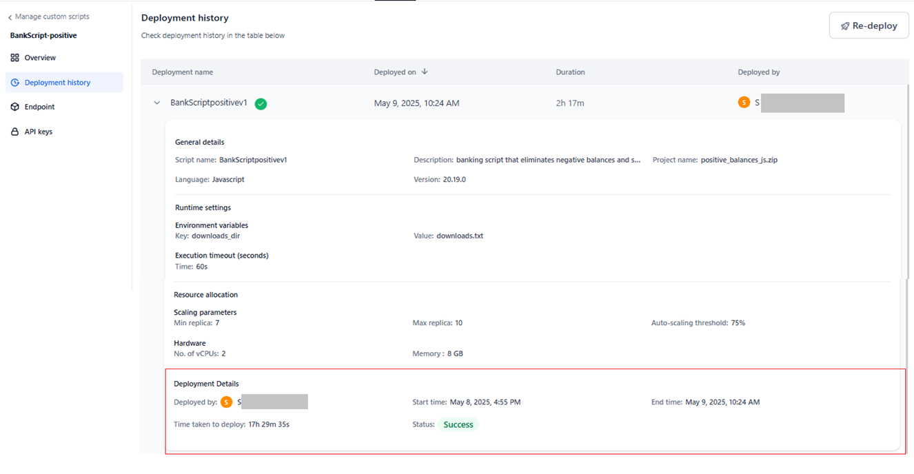 deployment history