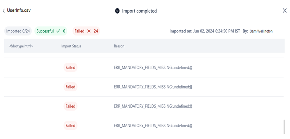 failed import entries