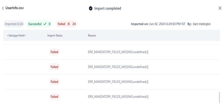 failed import entries