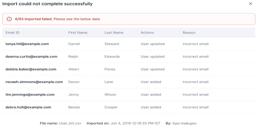 failed import message