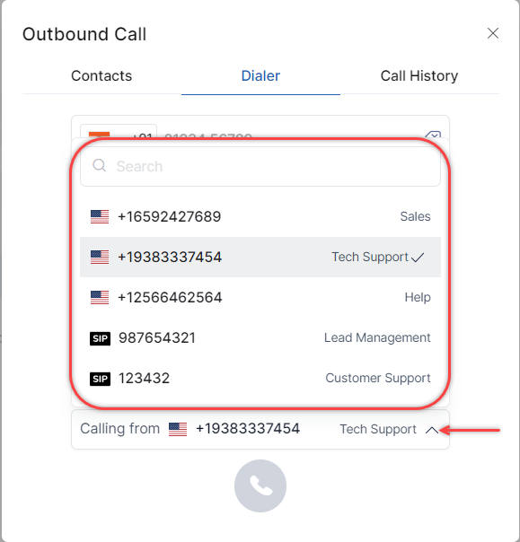 Calling From Number