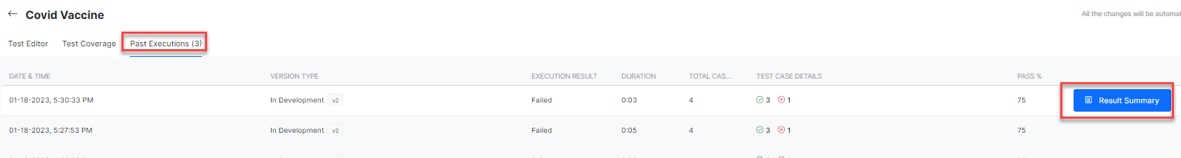 Result Summary button